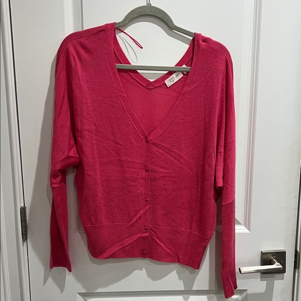 RD Style Vibrant Pink V-Neck Cardigan